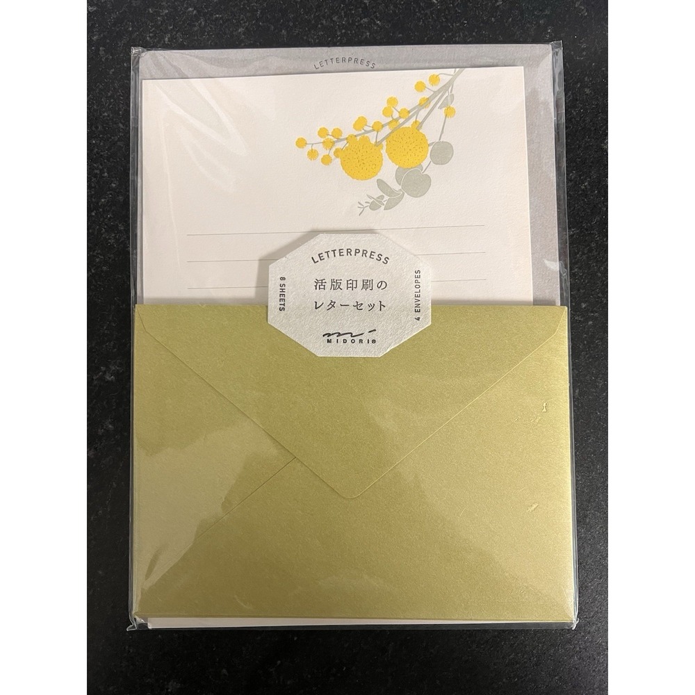 Midori Letterpress Letter Set - Yellow Bouquet 86461006‎ Made In Japan 8 Sheets
